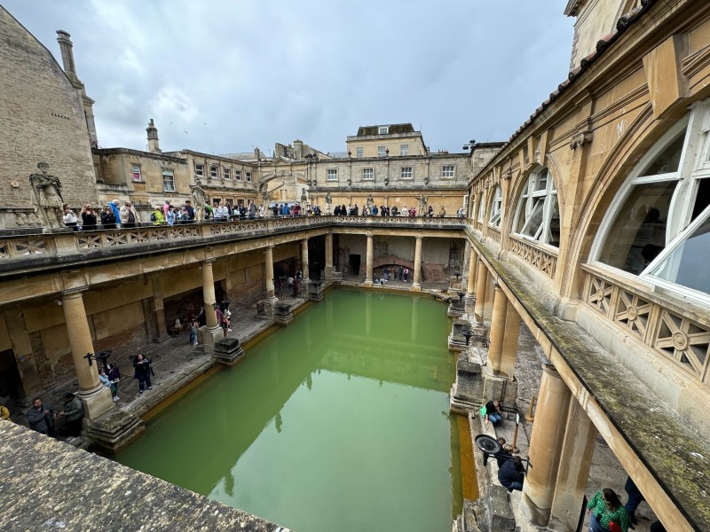 an image showing the Bath roman baths, show from high up.